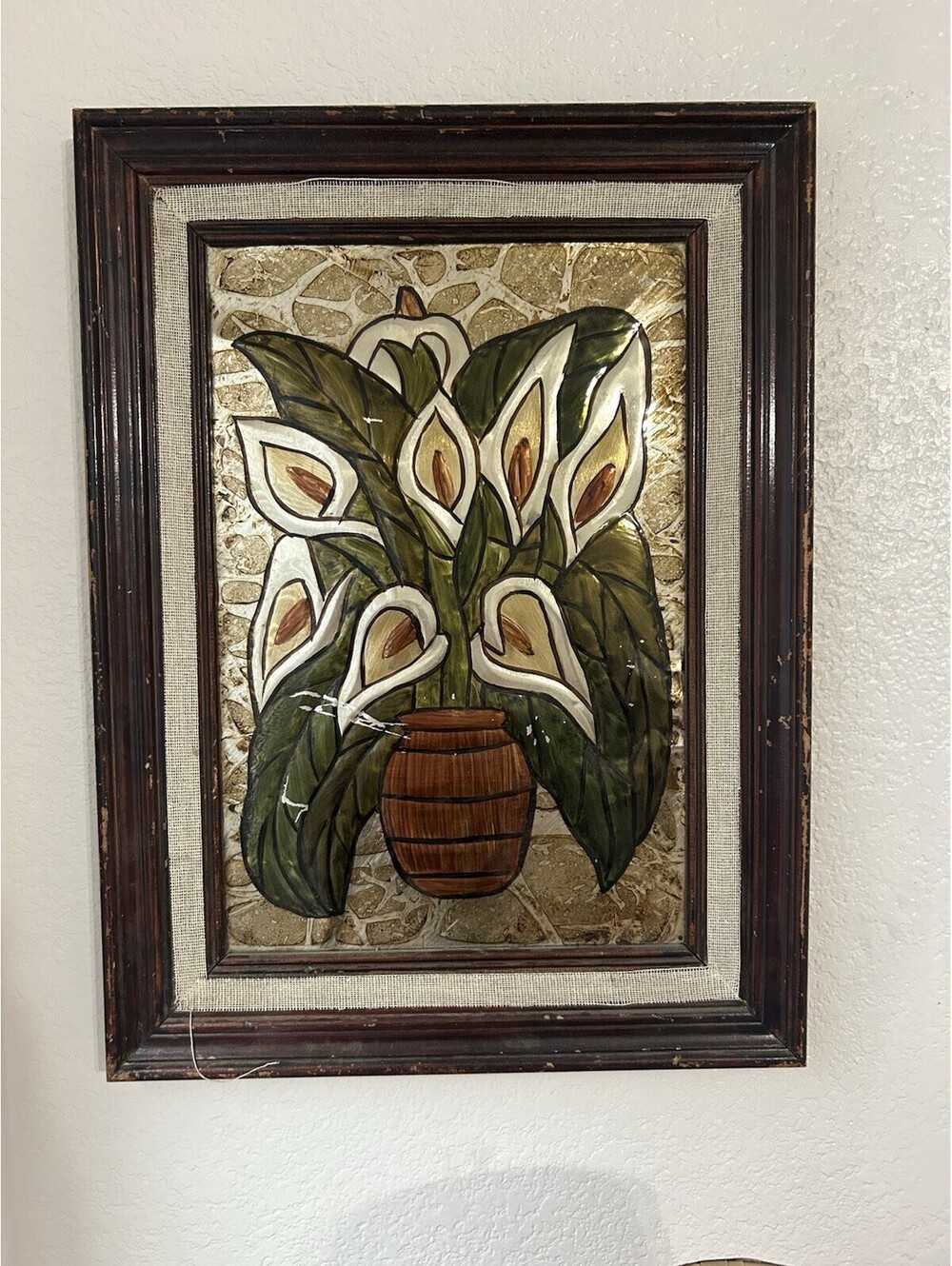 Vintage Calla Lily Shell Inlay Wall Art – Framed Floral